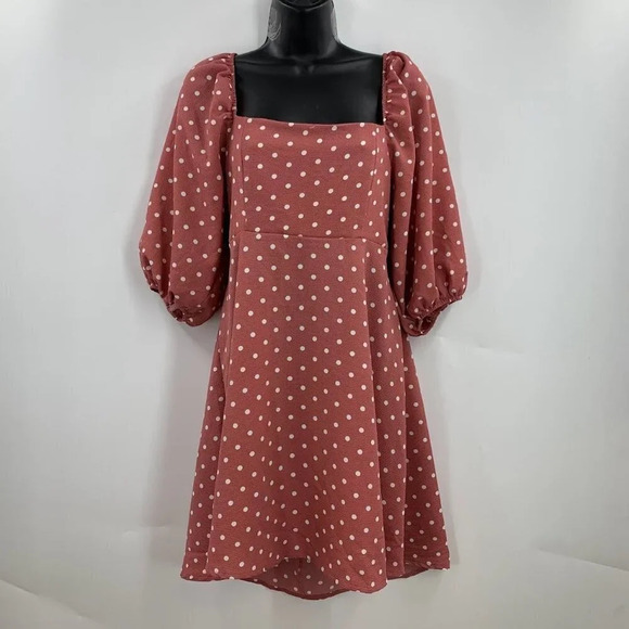 Wanderlux Women's Polka Dot Puffy‎ Sleeve Square Neck Dress Size M NWT - Picture 1 of 15